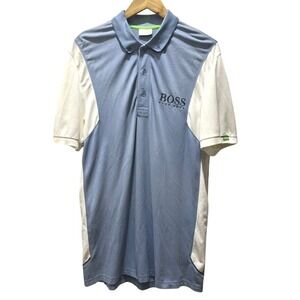 Hugo Boss Golf Polo Shirt Large Blue White ModernFit Martin Kaymer UV Protection